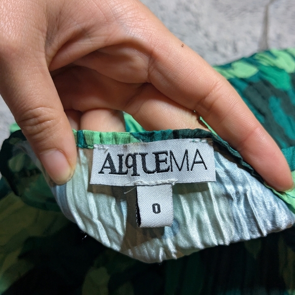 Alquema Green Smash Pocket Dress Midi  Crinkle Long Sleeve Floral Print 0 Small - Picture 7 of 12